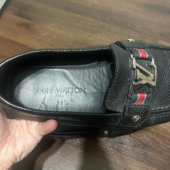 Authentic Louis Vuitton Mens Black and Red Leather Loafers main image 5